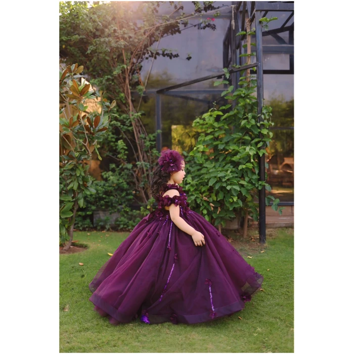 Tulle Princess Gown in plum - Image 5